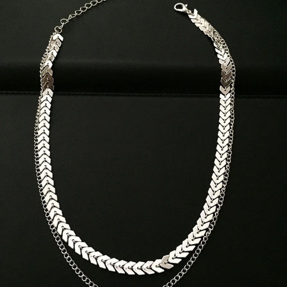 Simple 2 Chain one Clasp Gold or Silver Fishbone Choker Necklace - Picture 7 of 7